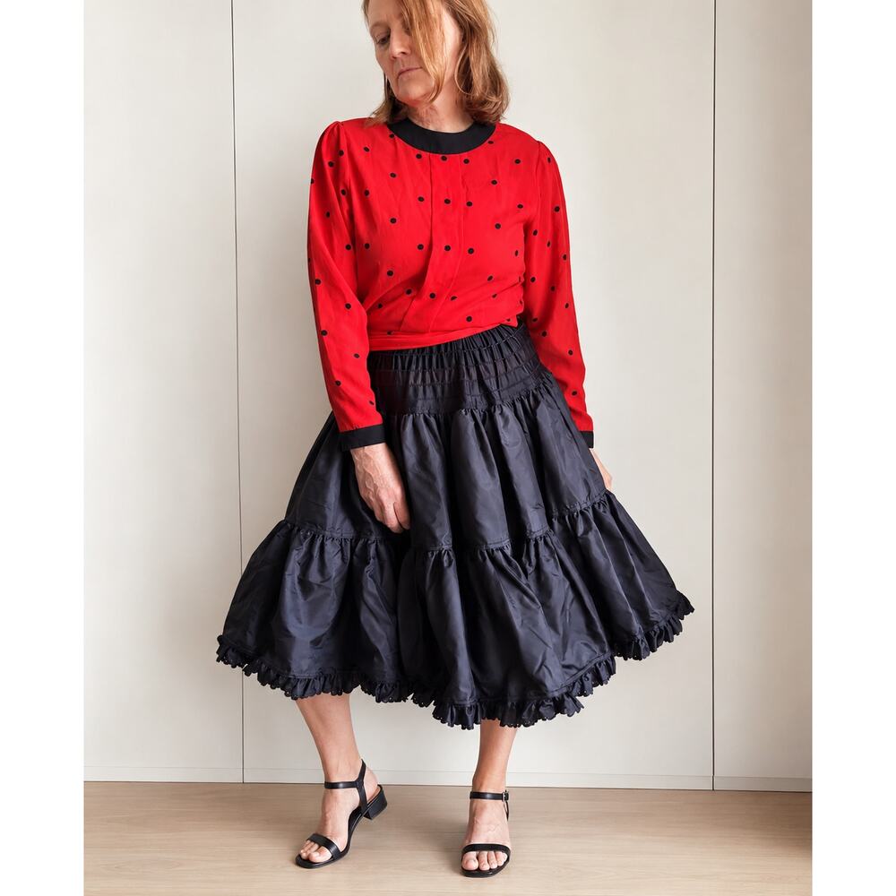 Vintage 80s Womens blouse Red/Black Polka Dot Size Small Career Business Twee